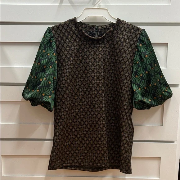 Ivy Jane Elegant Green and Brown Diamond Knit Women's Top XS (NWT) - Picture 2 of 6